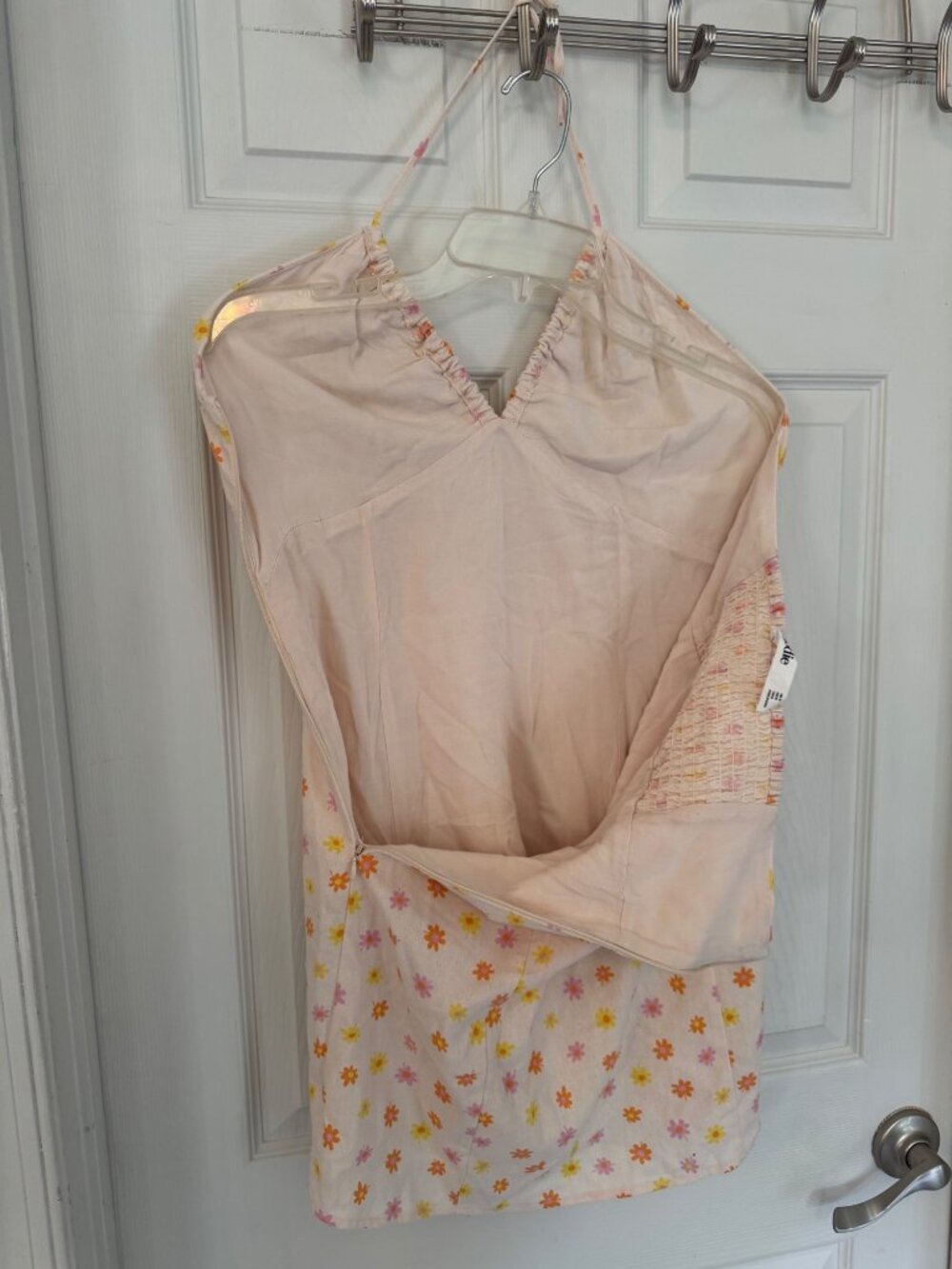 Elodie Flower Power Halter Top Mini Dress Sun Ivory Cream Linen Blend Smocking M - Picture 8 of 12